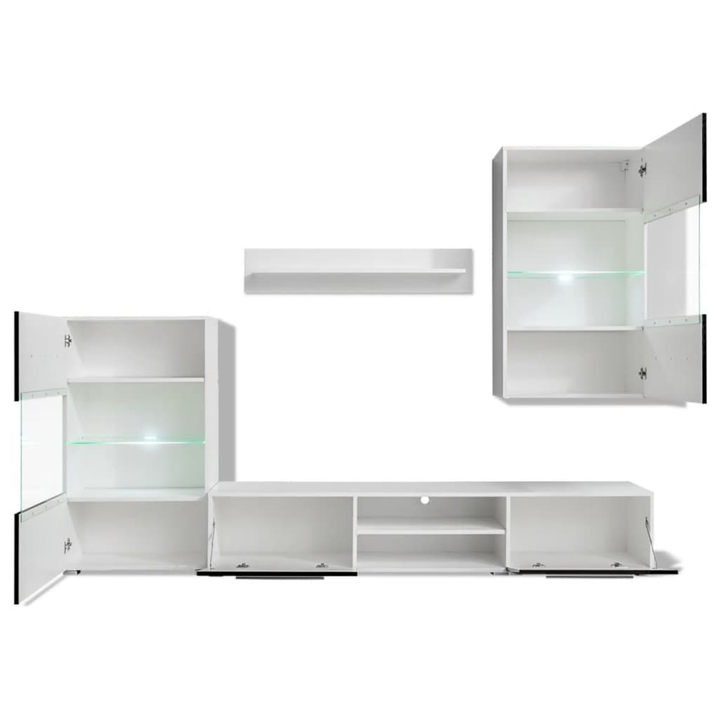 vidaXL Set mobilier comodă TV de perete, 5 piese, iluminare LED, negru