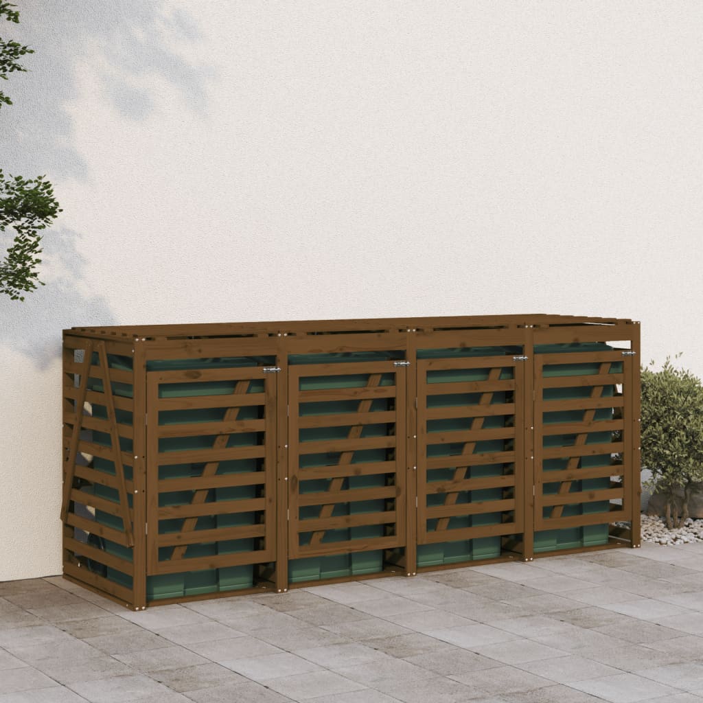 vidaXL Magazie cvadruplă depozitare coș de gunoi, maro, lemn masiv pin