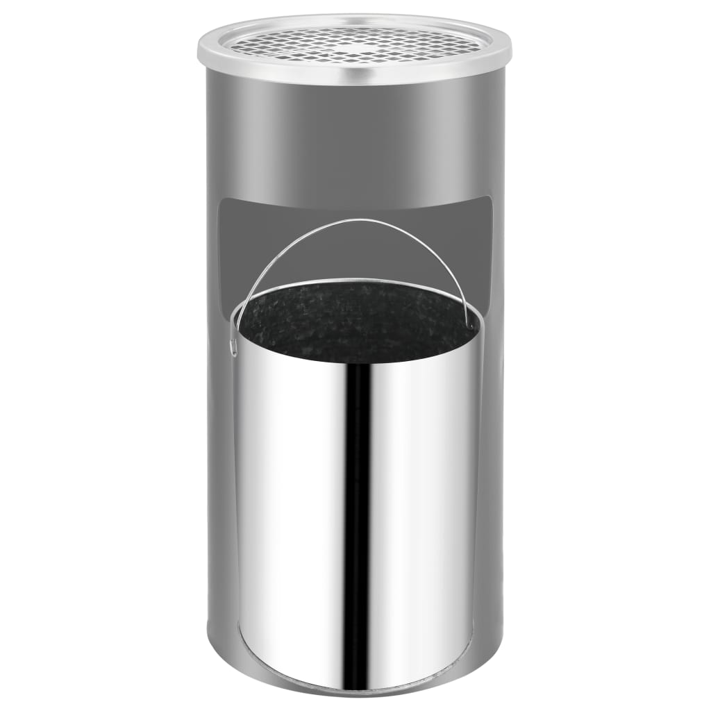 vidaXL Coș de gunoi de perete cu scrumieră, negru, oțel, 26 L