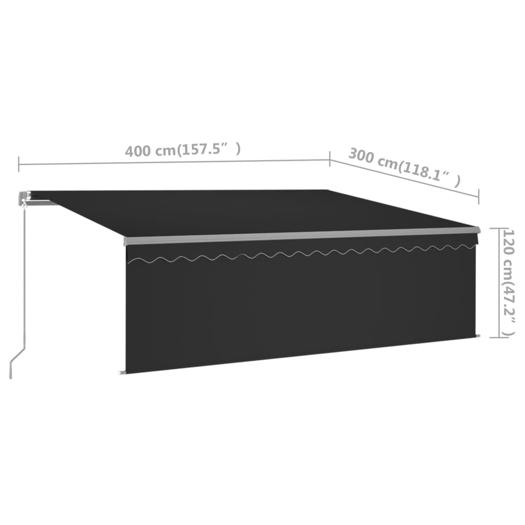 vidaXL Copertină retractabilă manual cu stor & LED, antracit, 4x3 m