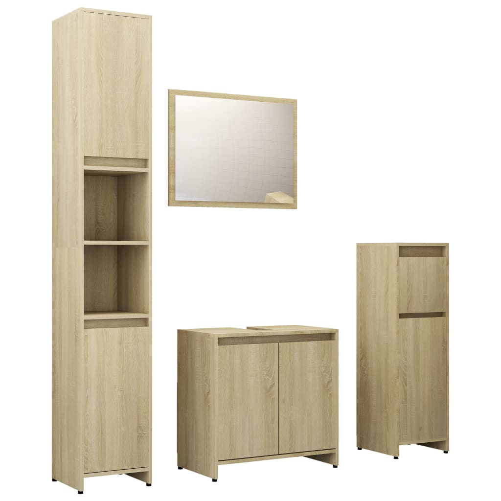 vidaXL Set mobilier de baie, 4 piese, stejar Sonoma, lemn prelucrat