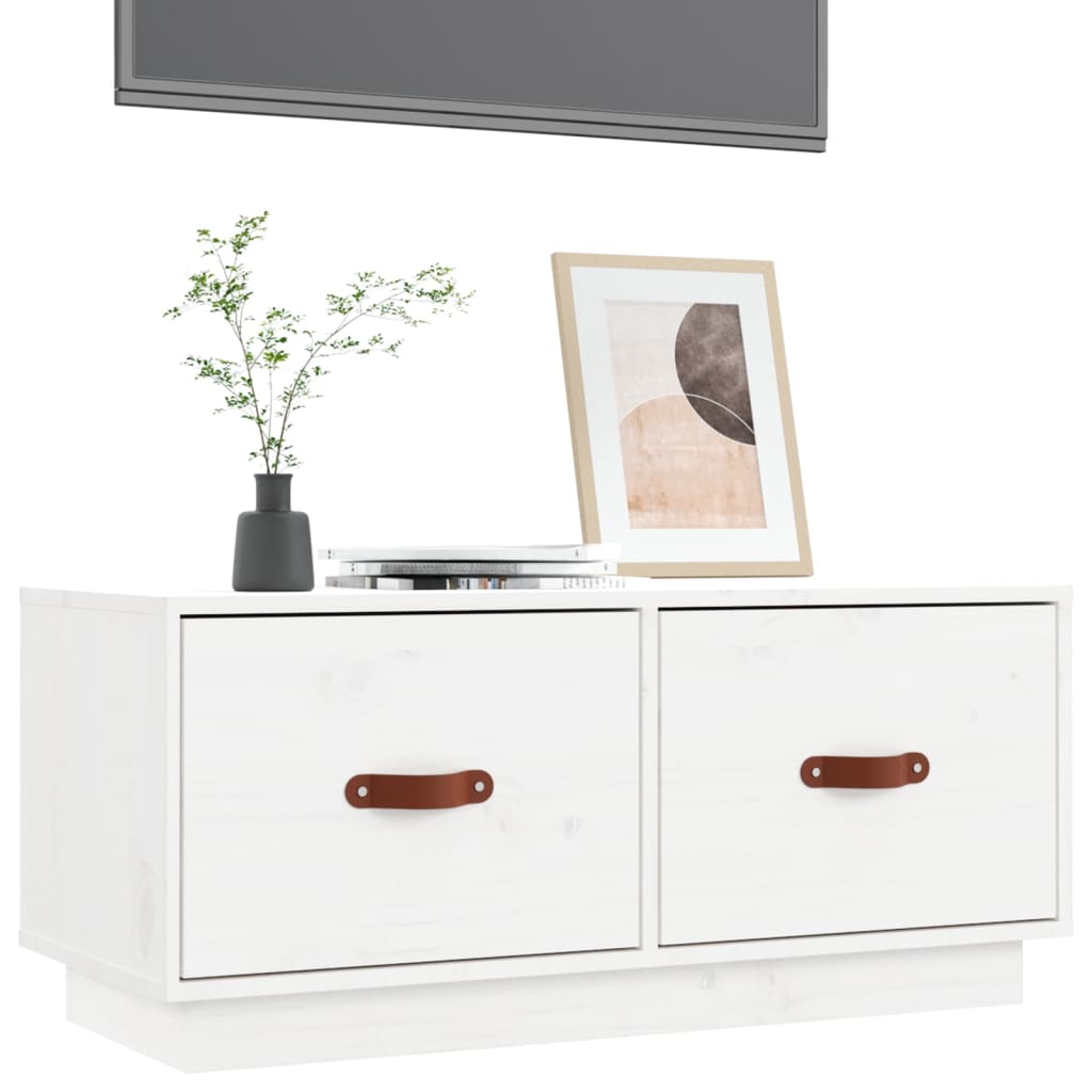 vidaXL Comodă TV, alb, 80x34x35 cm, lemn masiv de pin