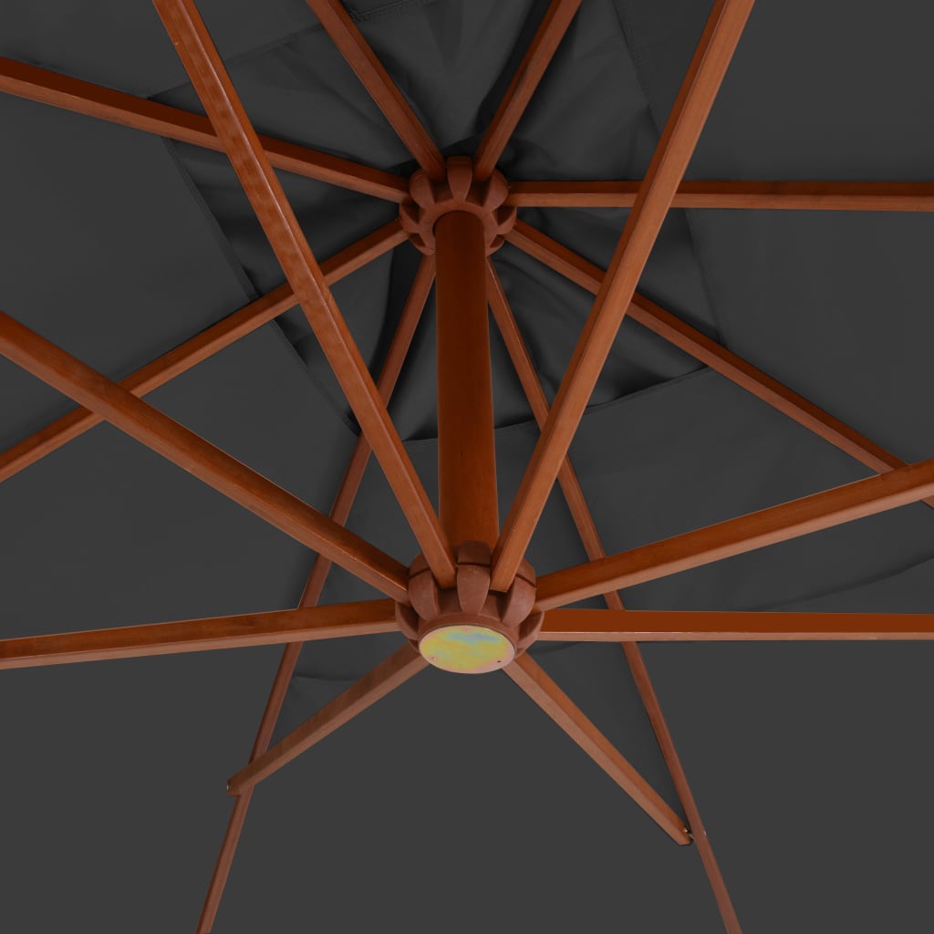vidaXL Umbrelă suspendată cu stâlp din lemn, antracit, 400 x 300 cm