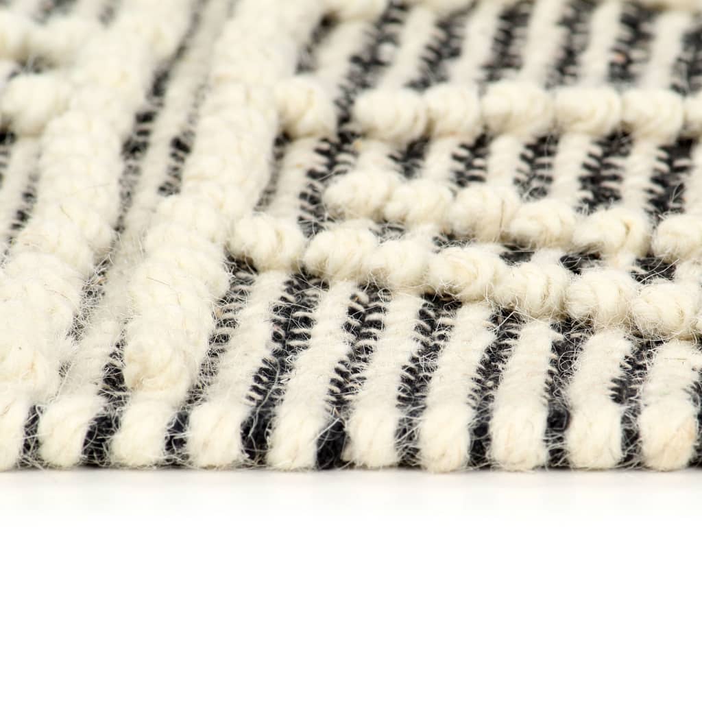 vidaXL Covor de lână țesut manual, negru/alb, 120 x 170 cm