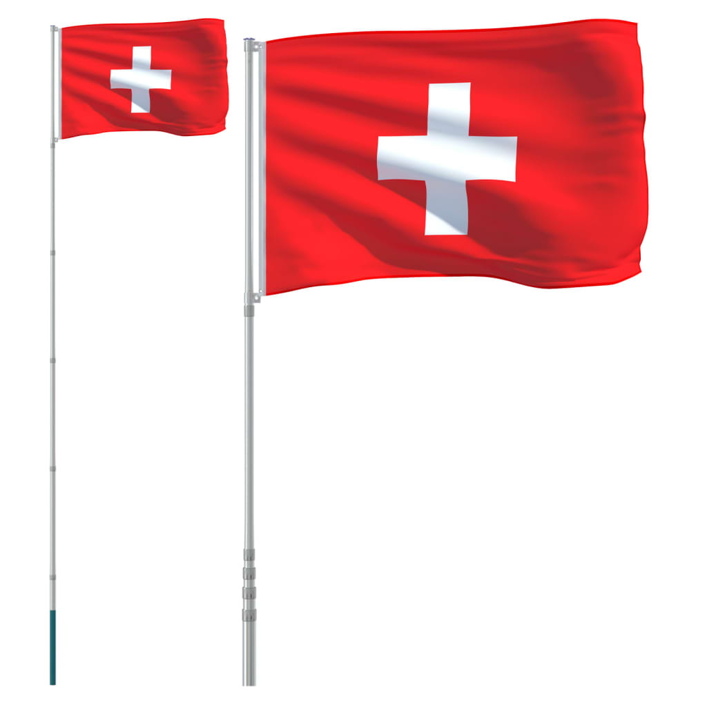 vidaXL Steag Elveția și stâlp din aluminiu, 5,55 m