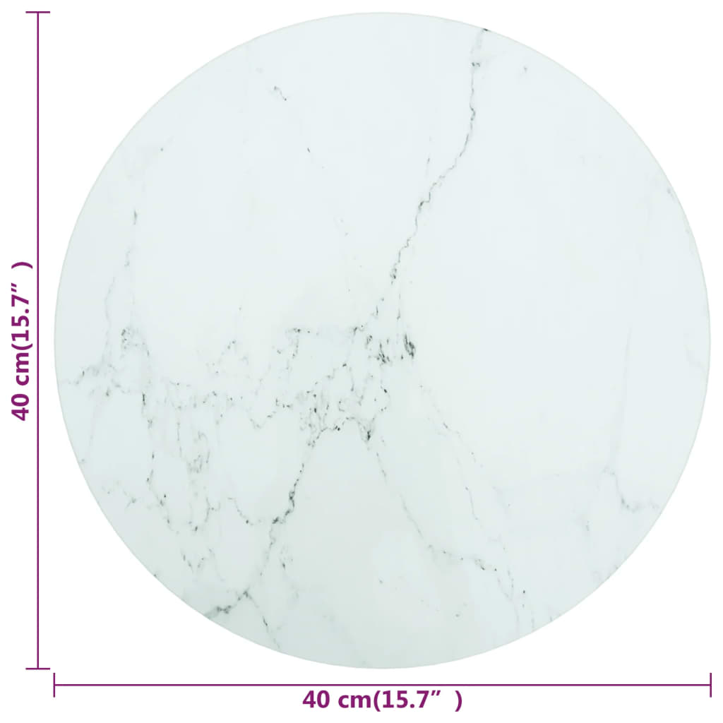 vidaXL Blat masă, alb, Ø40x0,8 cm, sticlă securizată, design marmură