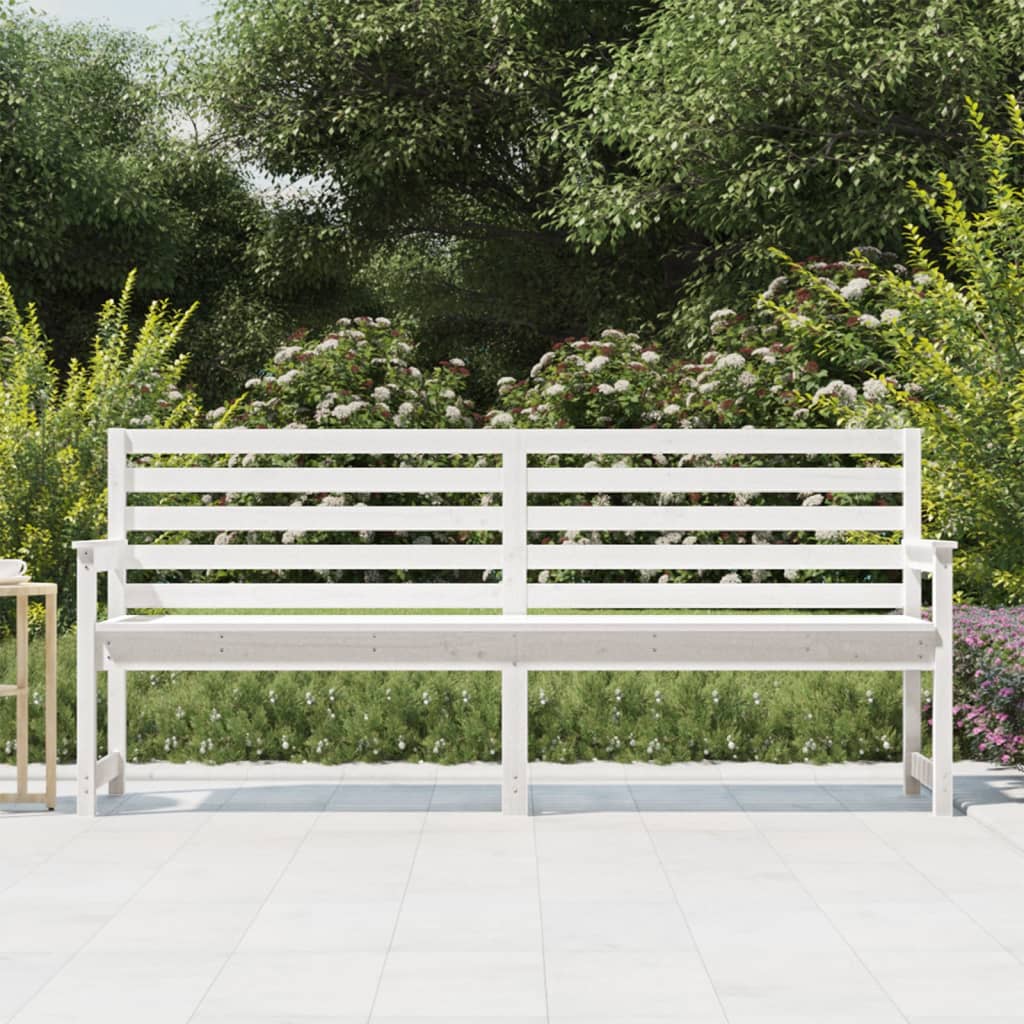 vidaXL Bancă de grădină, alb, 203,5x48x91,5 cm, lemn masiv de pin