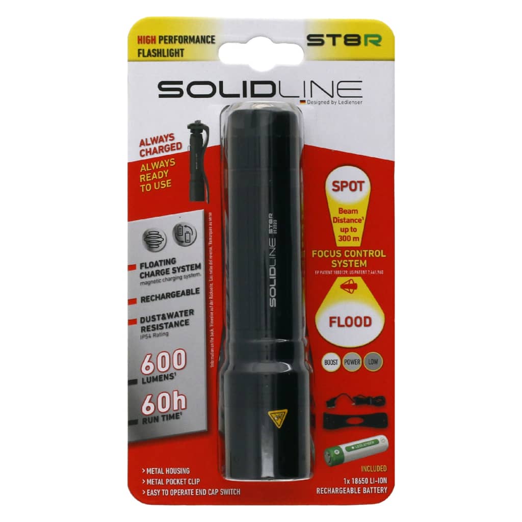 SOLIDLINE Lanternă reîncărcabilă „ST8R” cu clemă, 600 lm
