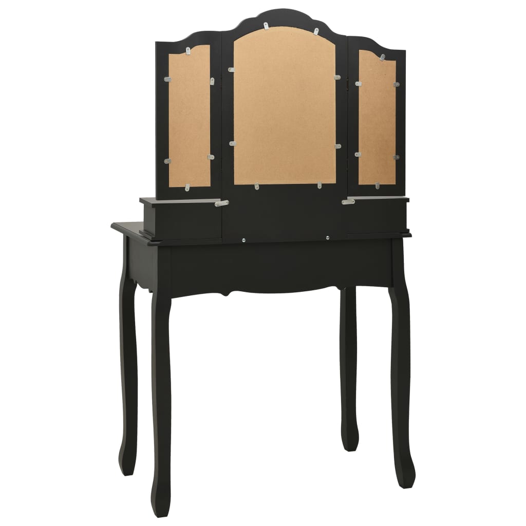 vidaXL Set masă toaletă cu taburet negru 80x69x141 cm lemn paulownia