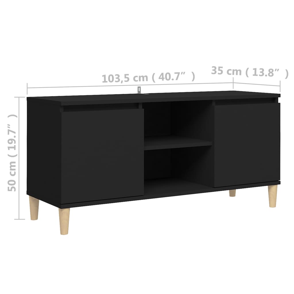 vidaXL Comodă TV, picioare lemn masiv, negru, 103,5x35x50 cm