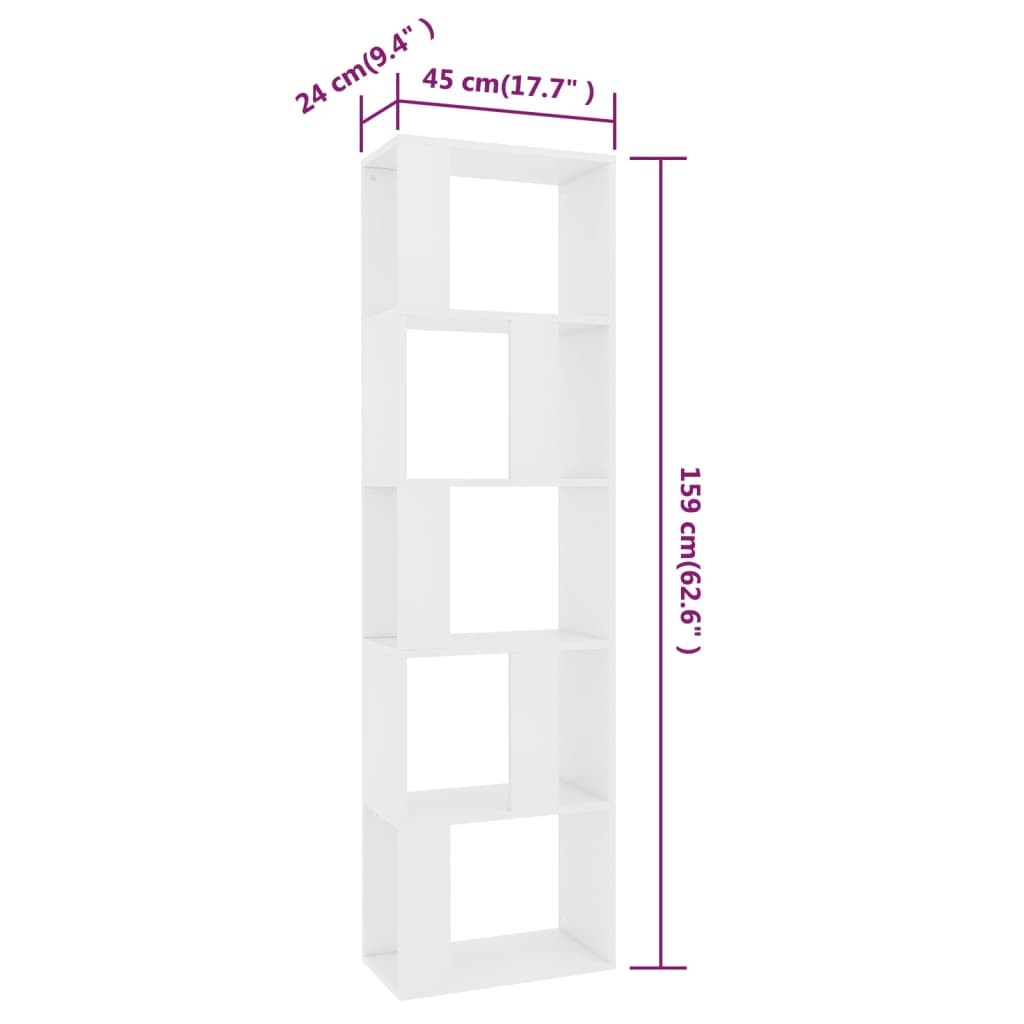 vidaXL Bibliotecă/Separator cameră, alb, 45x24x159 cm, PAL