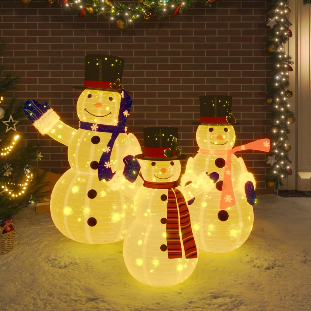 vidaXL Decorațiune familie oameni zăpadă LED de Crăciun, țesătură lux