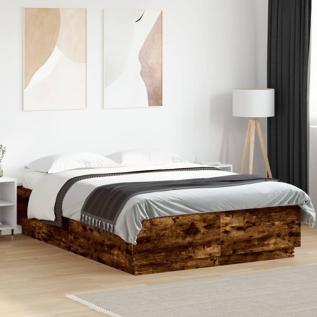 vidaXL Cadru de pat, stejar fumuriu, 150x200 cm, lemn prelucrat