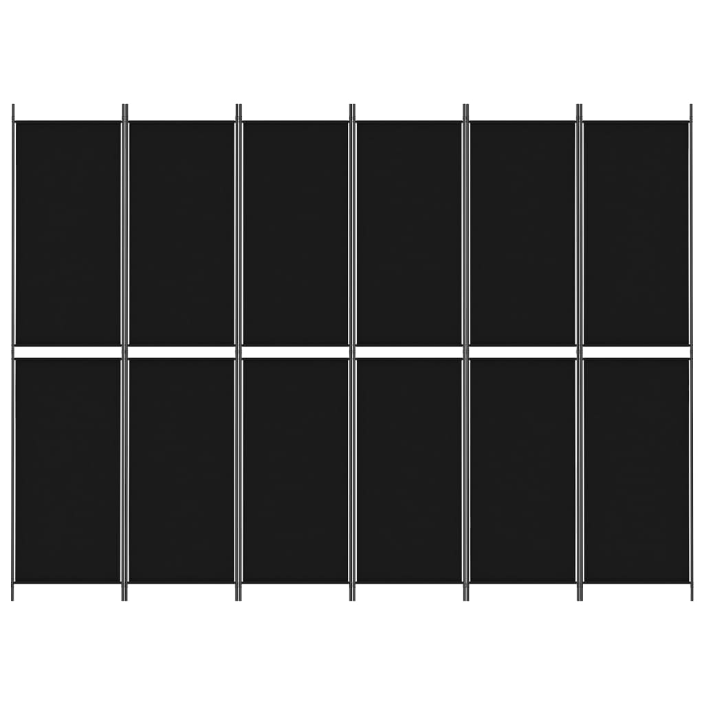 vidaXL Paravan de cameră cu 6 panouri, negru, 300x220 cm, textil