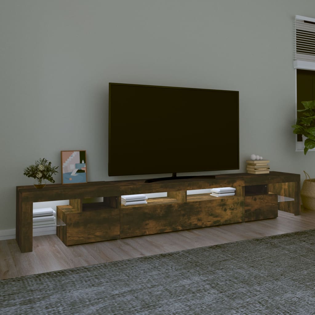 vidaXL Comodă TV cu lumini LED, stejar fumuriu, 260x36,5x40cm