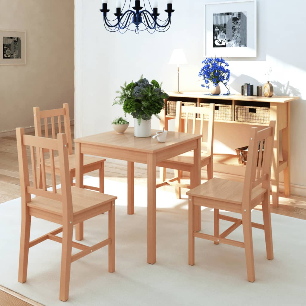 vidaXL Set masă și scaune din lemn de pin, 5 piese