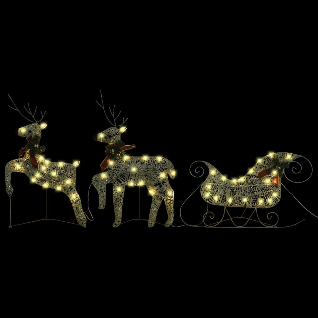 vidaXL Decorațiune de Crăciun reni și sanie 100 LED-uri auriu exterior