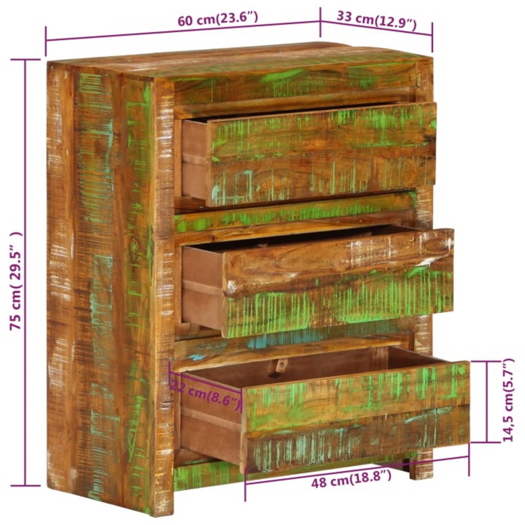 338437 vidaXL Dulap/sertar multicolor 60x33x75 cm lemn masiv reciclat