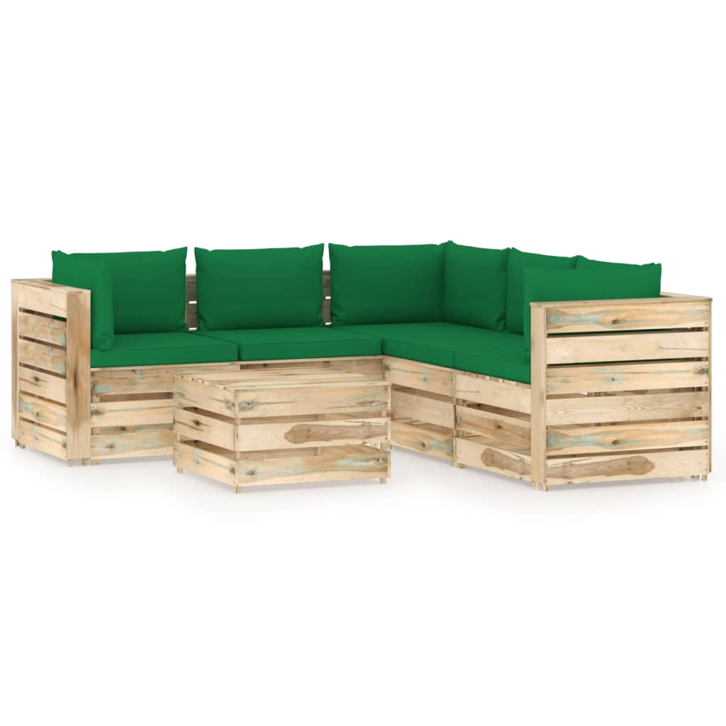 vidaXL Set mobilier grădină cu perne, 6 piese, lemn verde tratat