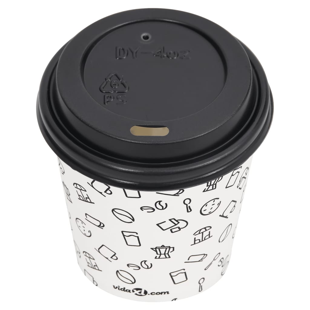 vidaXL Pahare de cafea de hârtie cu capace, 1000 buc. alb/negru 120 ml