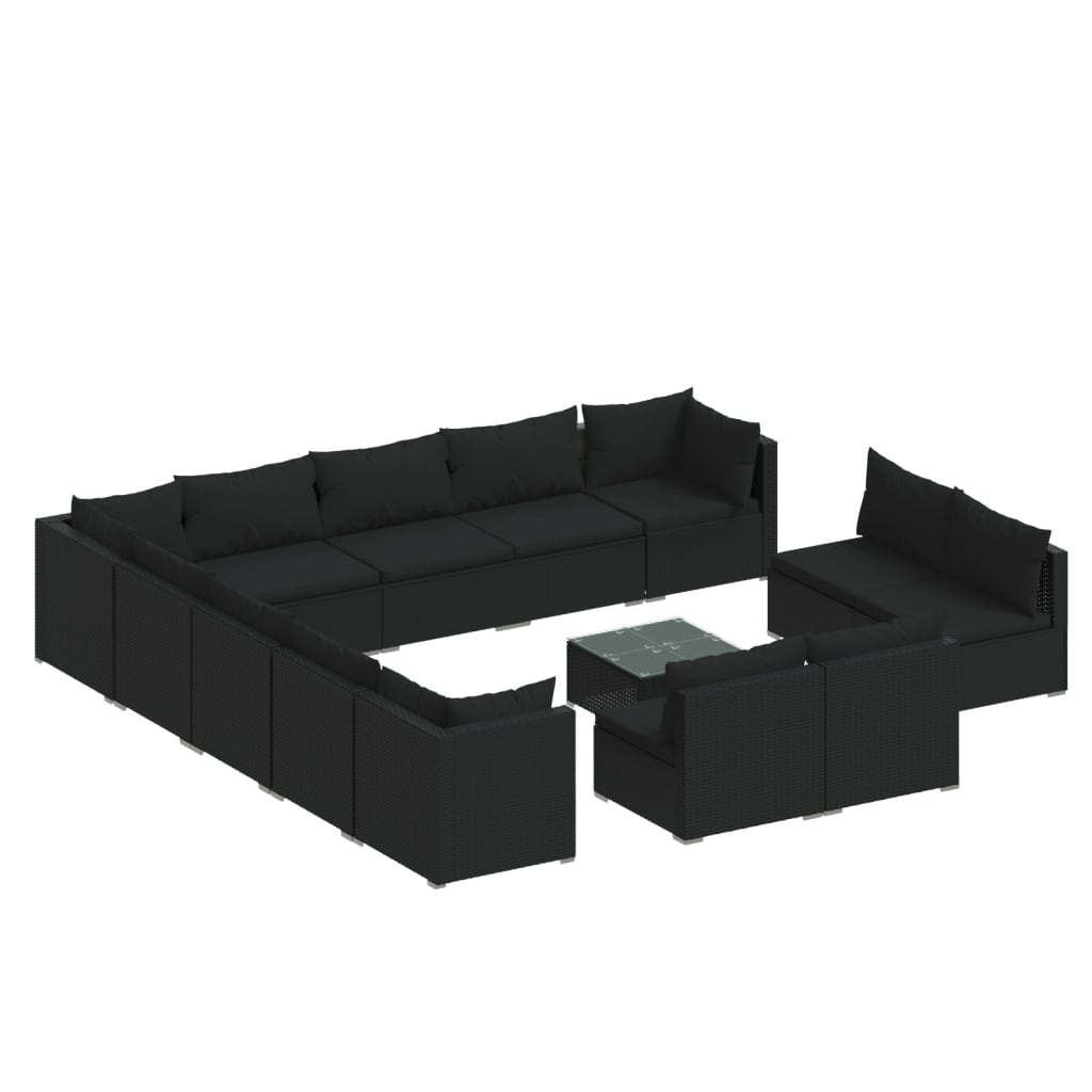 vidaXL Set mobilier de grădină cu perne, 14 piese, negru, poliratan