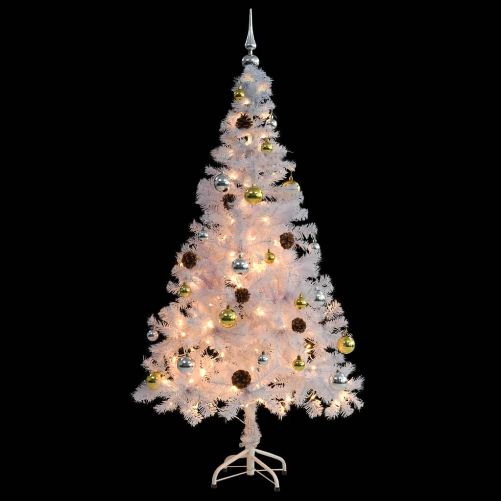 vidaXL Brad de Crăciun artificial cu globuri și LED-uri, alb, 150 cm