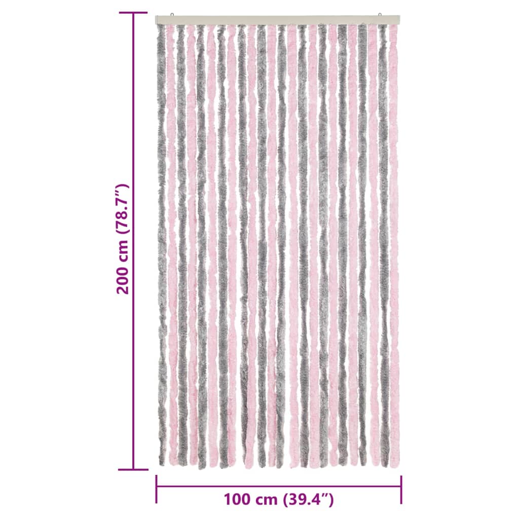 vidaXL Perdea pentru insecte, gri argintiu și roz, 100x200cm, chenille