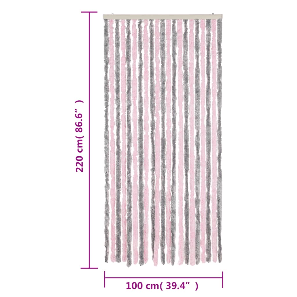 vidaXL Perdea pentru insecte, gri argintiu și roz, 100x220cm, chenille