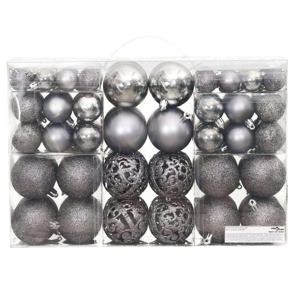 vidaXL Globuri de Crăciun, 100 buc, gri, 3 / 4 / 6 cm