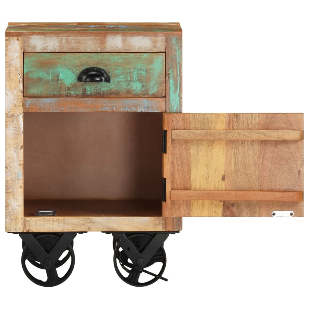 vidaXL Noptieră cu roți, 40x30x57 cm, lemn masiv reciclat