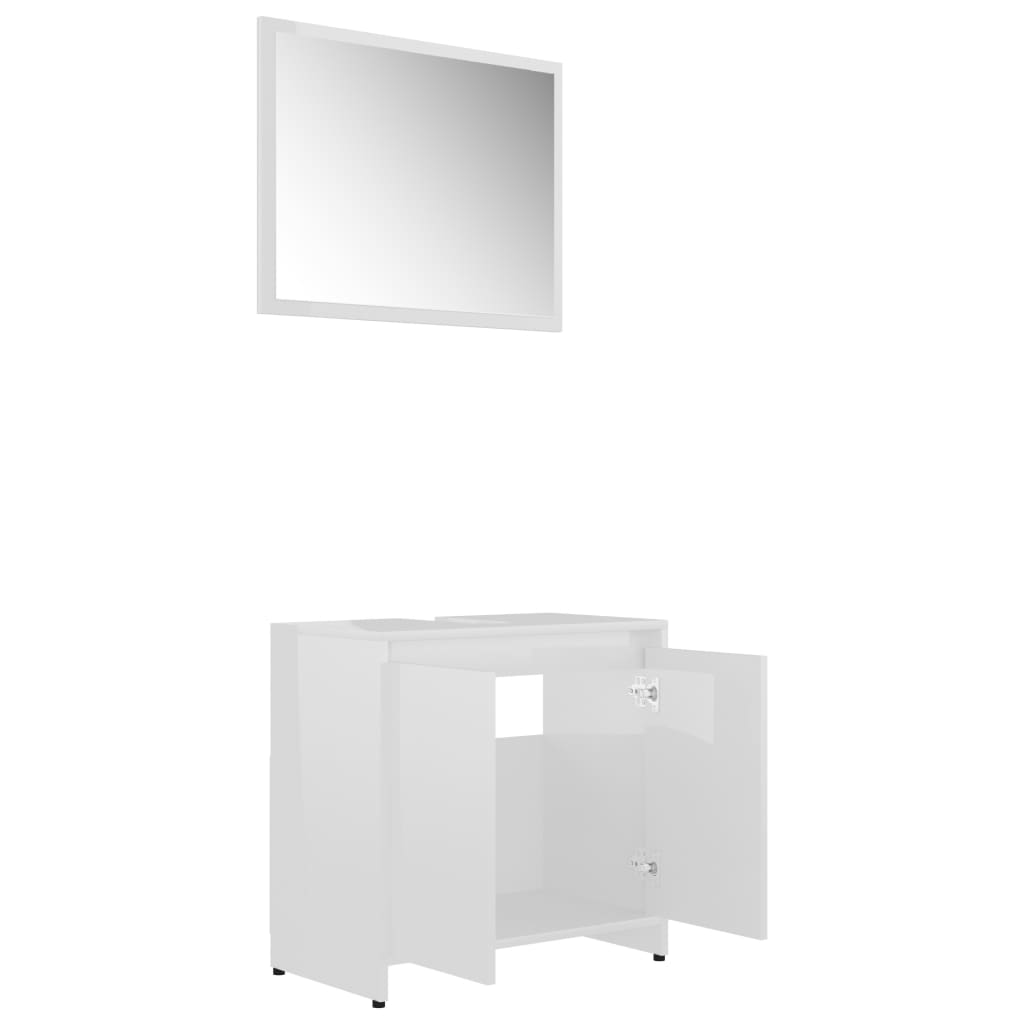 vidaXL Set mobilier de baie, 3 piese, alb extralucios, lemn prelucrat