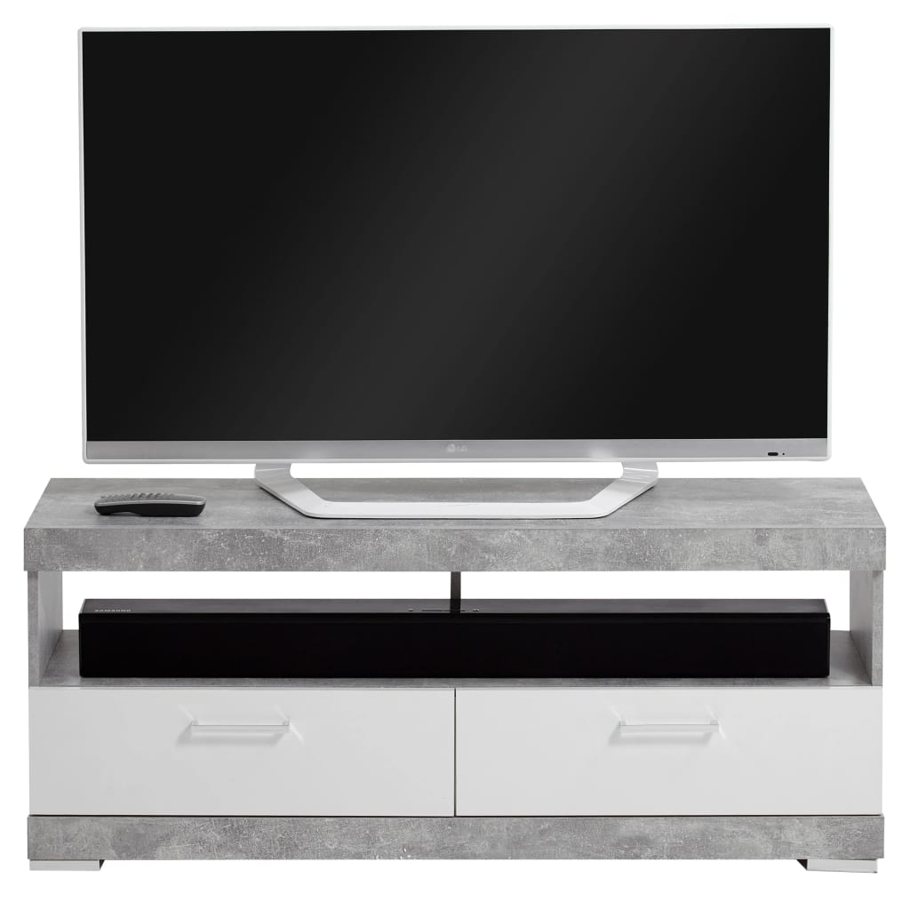 FMD Suport TV/Hi-Fi, gri beton și alb lucios