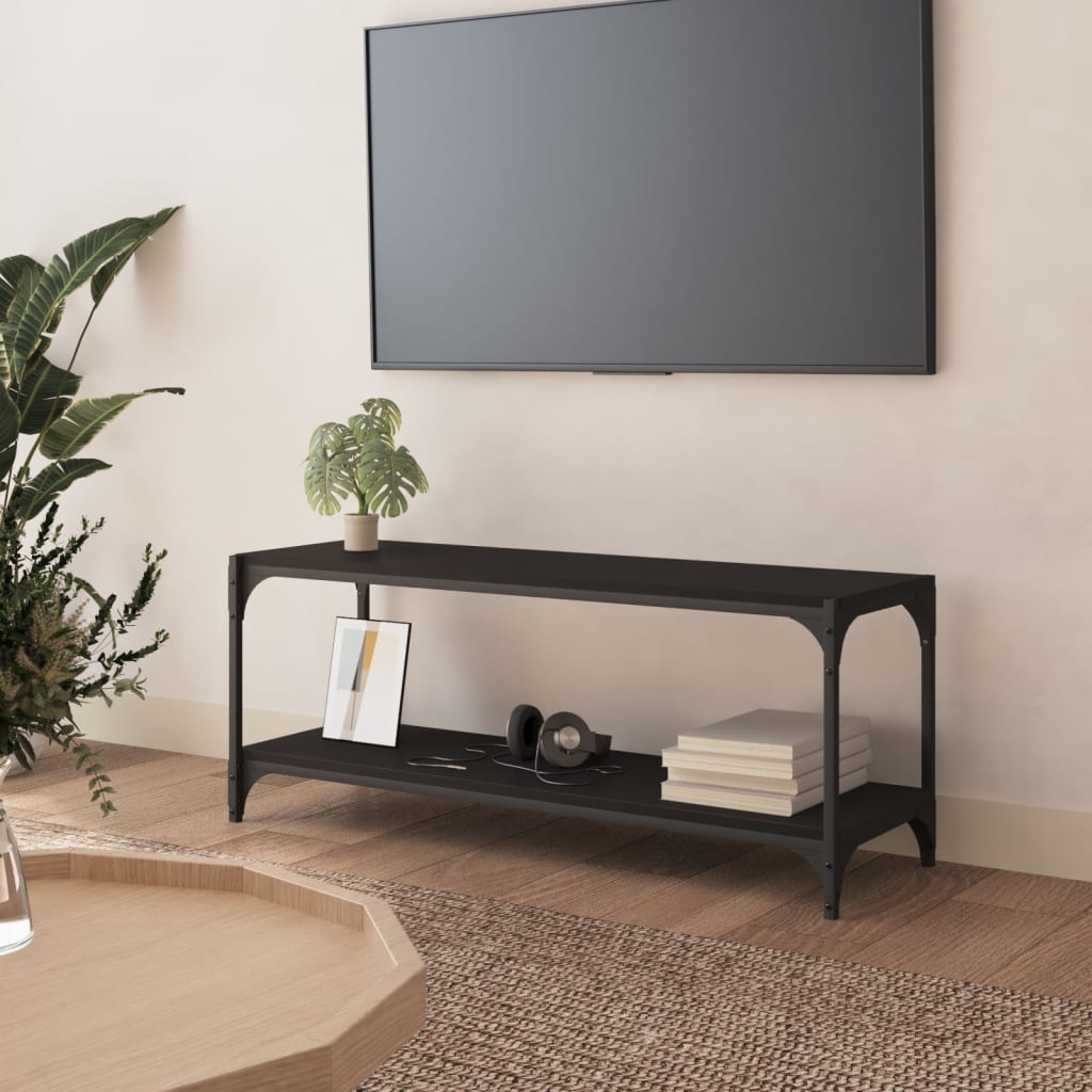 vidaXL Comodă TV, negru, 100x33x41 cm, lemn prelucrat și oțel