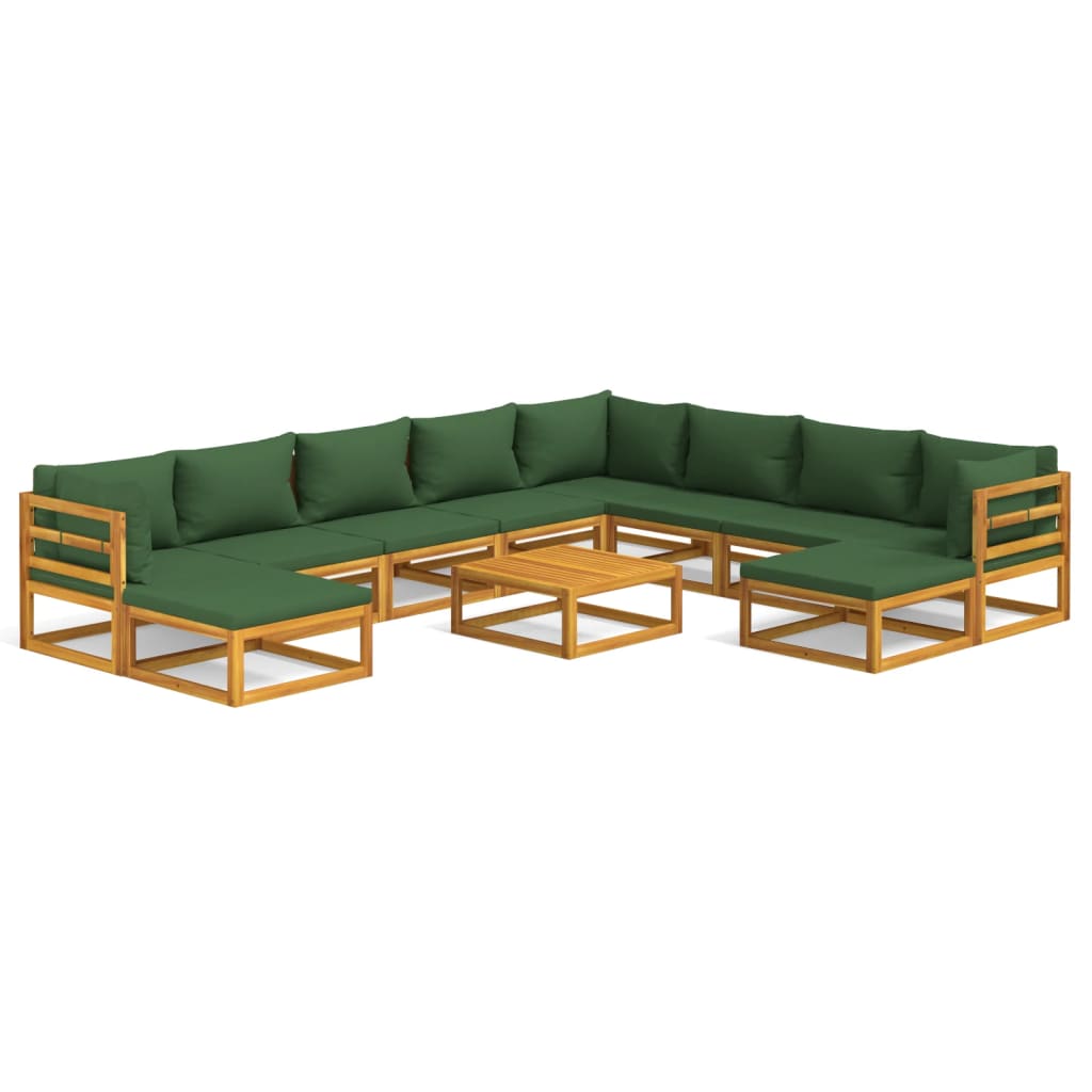 vidaXL Set mobilier grădină cu perne verzi, 11 piese, lemn masiv pin