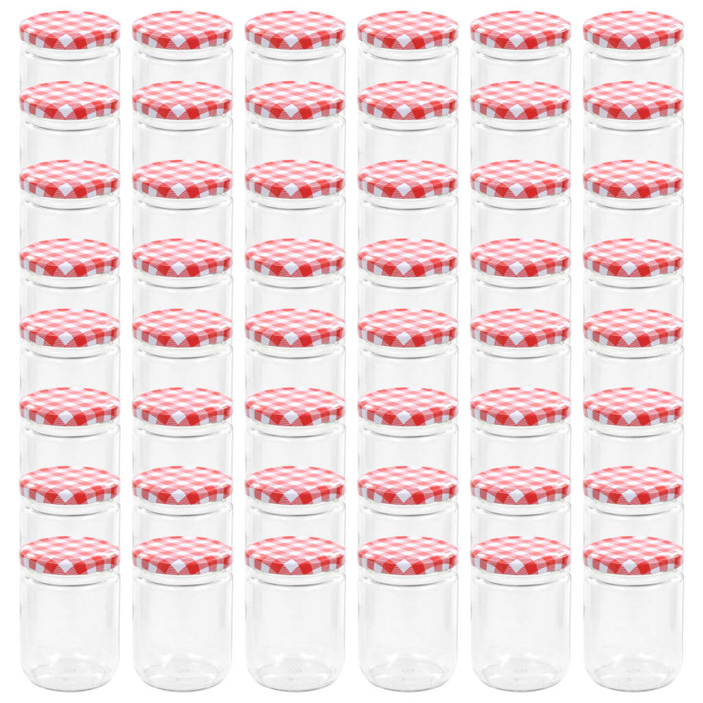 vidaXL Borcane de sticlă pentru gem capac alb și roșu, 48 buc, 230 ml