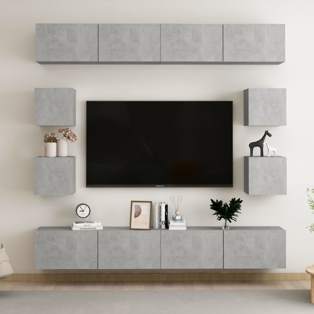 vidaXL Set dulapuri TV, 8 piese, gri beton, lemn prelucrat