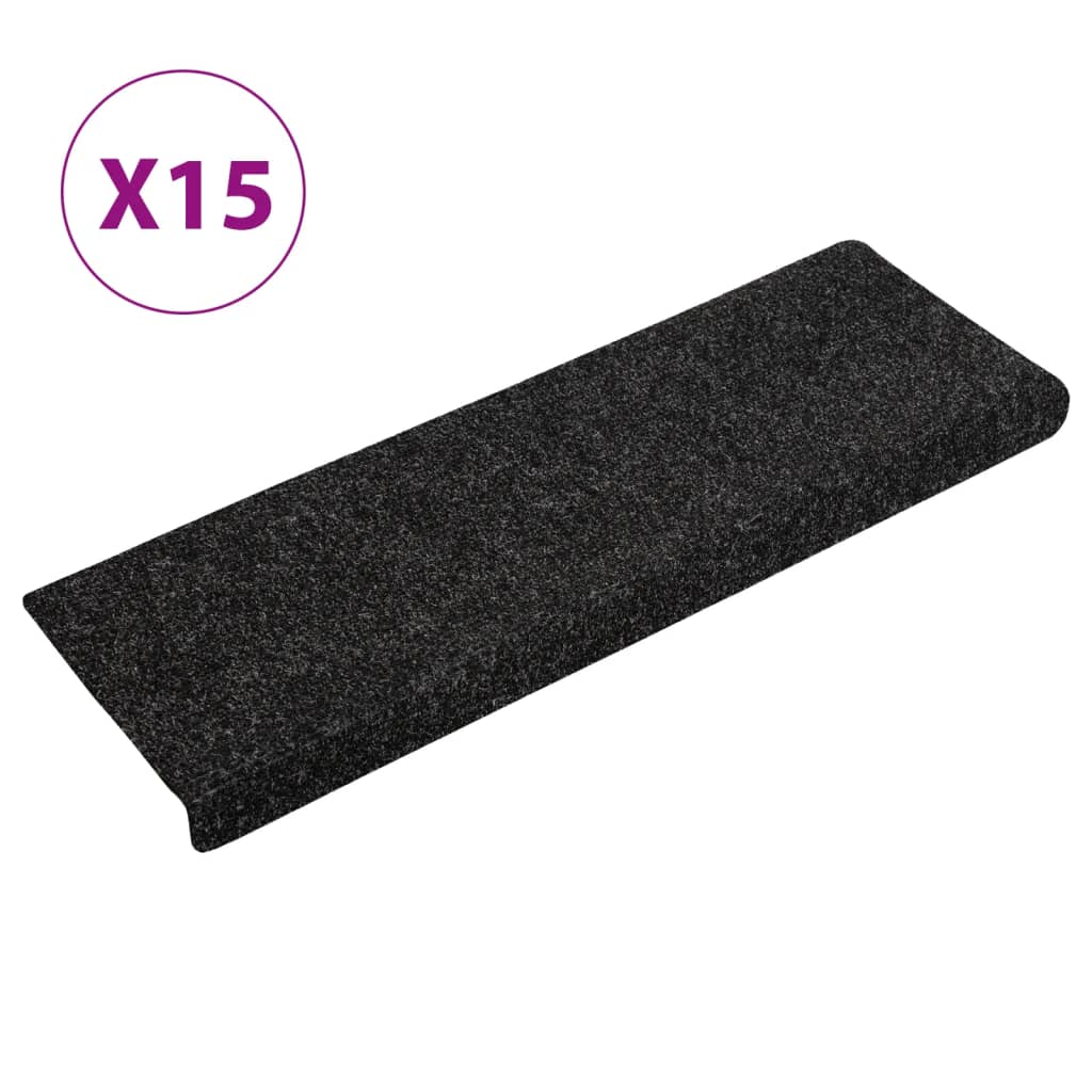 vidaXL Covorașe de scări cusătură punch, 15 buc., negru, 65x21x4 cm