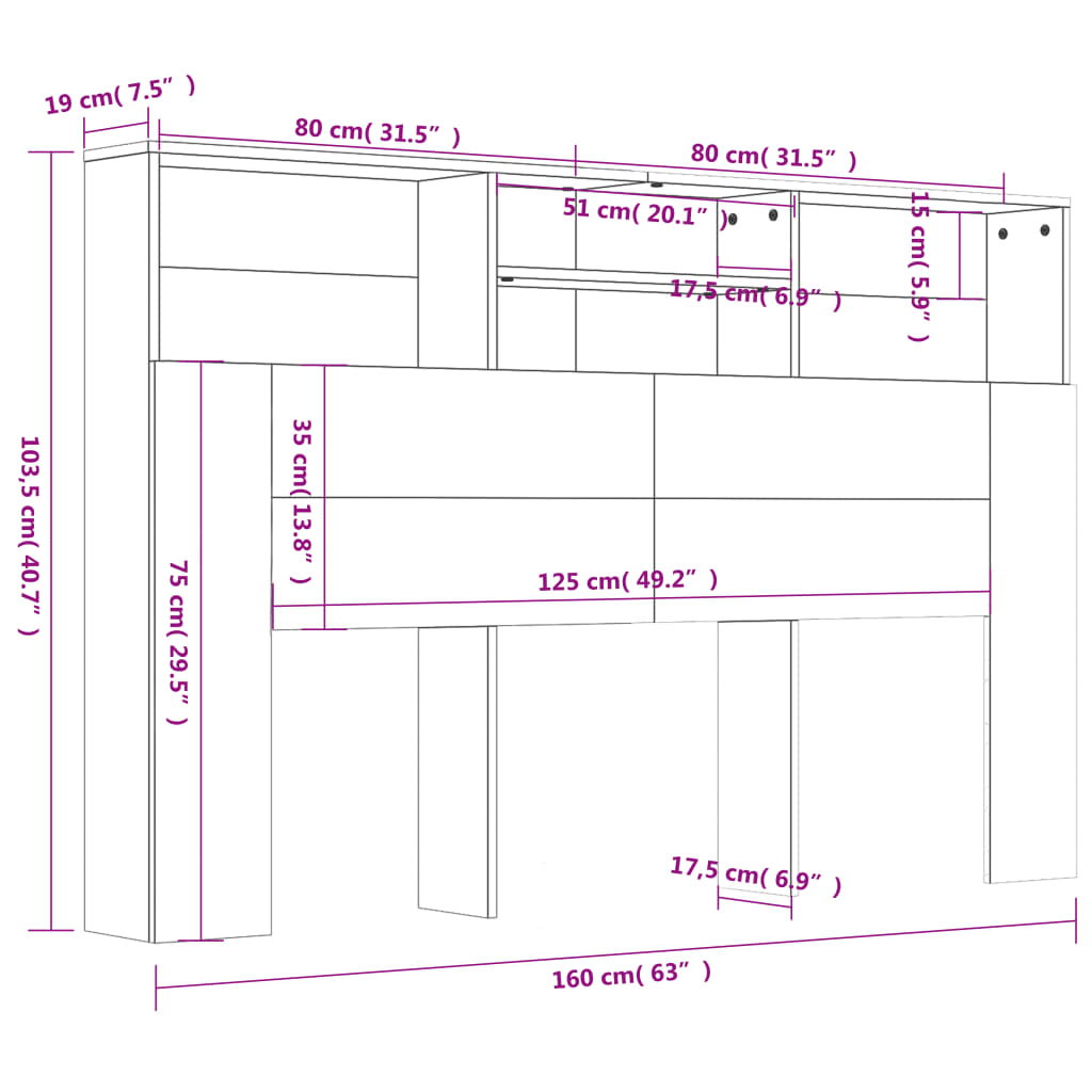 vidaXL Tăblie de pat cu dulap, gri beton, 160x19x103,5 cm
