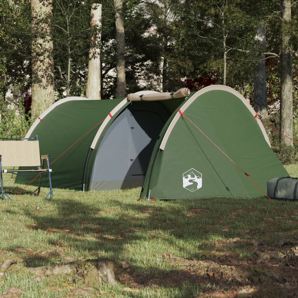 vidaXL Cort de camping pentru 4 persoane, verde, impermeabil