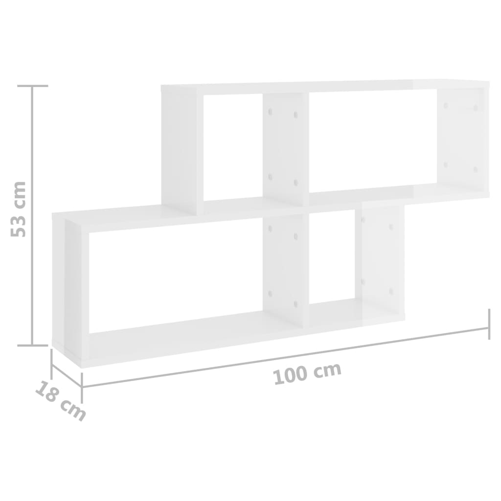 vidaXL Raft de perete, alb extralucios, 100x18x53 cm, PAL