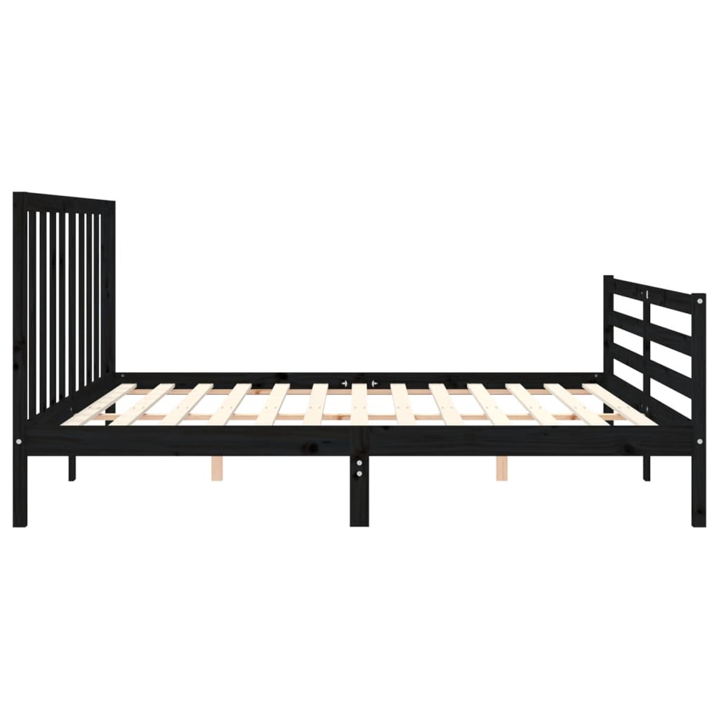 vidaXL Cadru de pat cu tăblie Super King Size, negru, lemn masiv