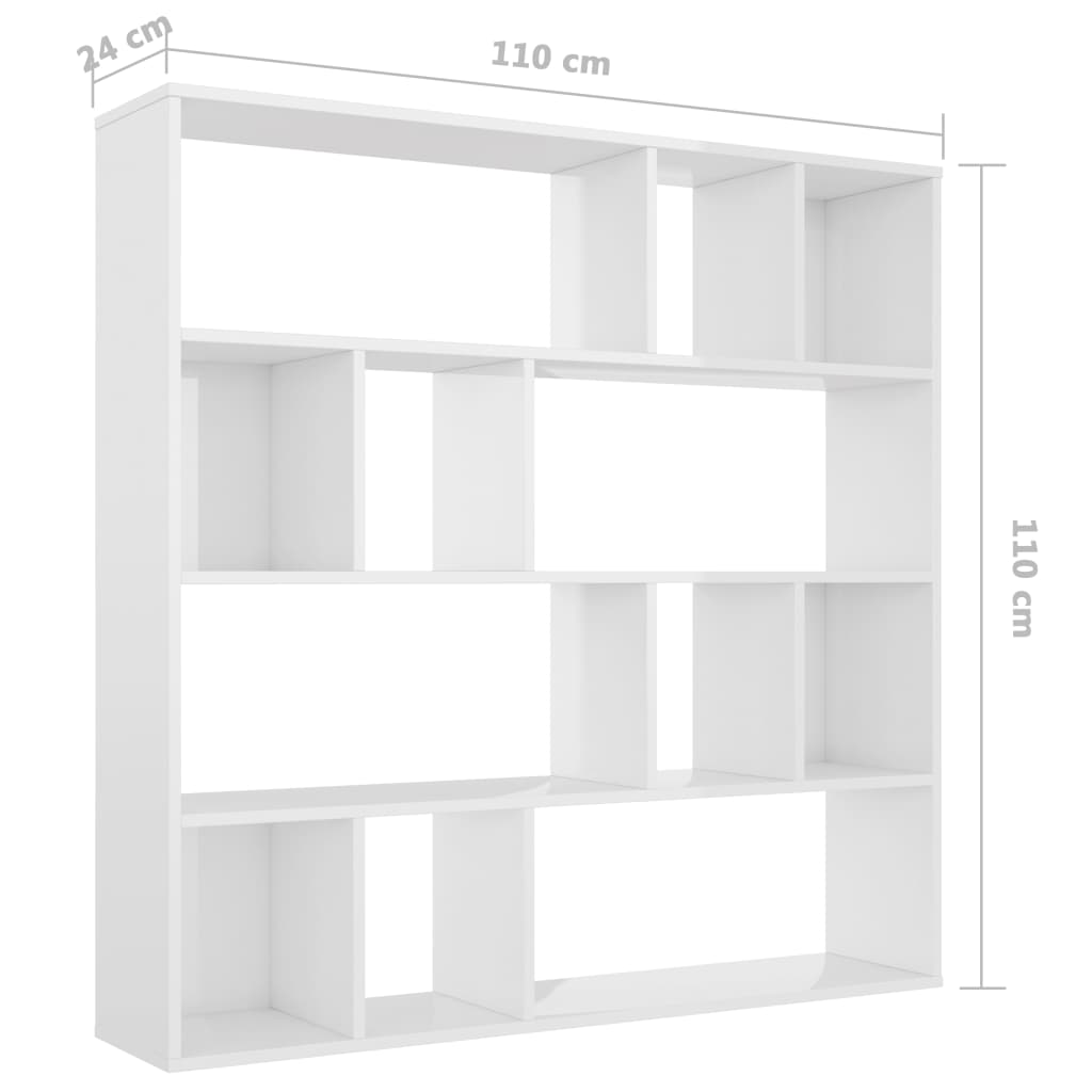 vidaXL Separator cameră/Bibliotecă, alb extralucios, 110x24x110 cm PAL