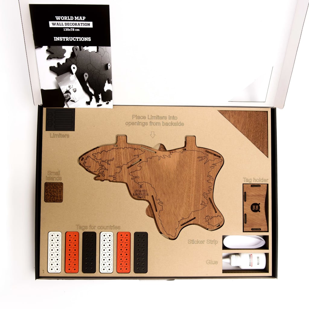 MiMi Innovations Decor perete harta lumii Exclusive, 130x78 cm, mahon