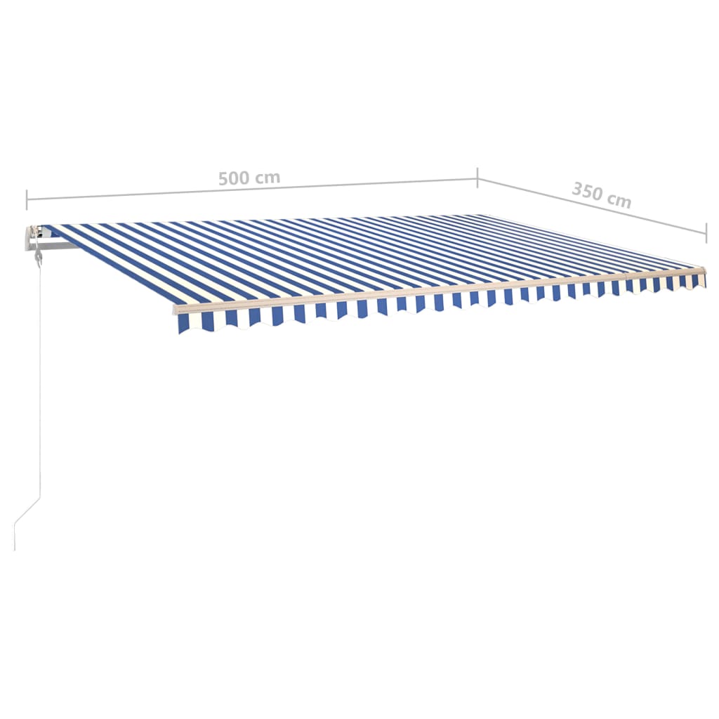 vidaXL Copertină retractabilă manual cu stâlpi, albastru/alb 5x3,5 m
