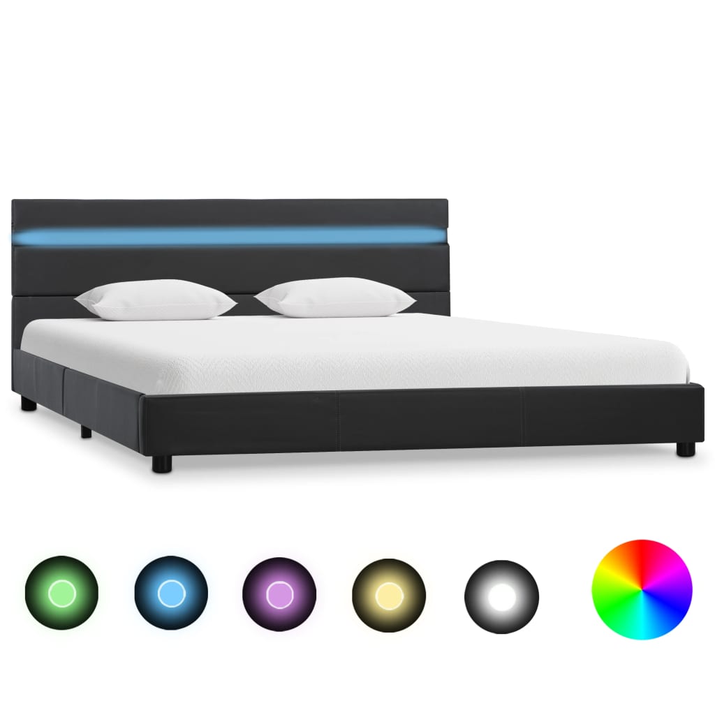 vidaXL Cadru de pat cu LED, gri, 160 x 200 cm, piele artificială