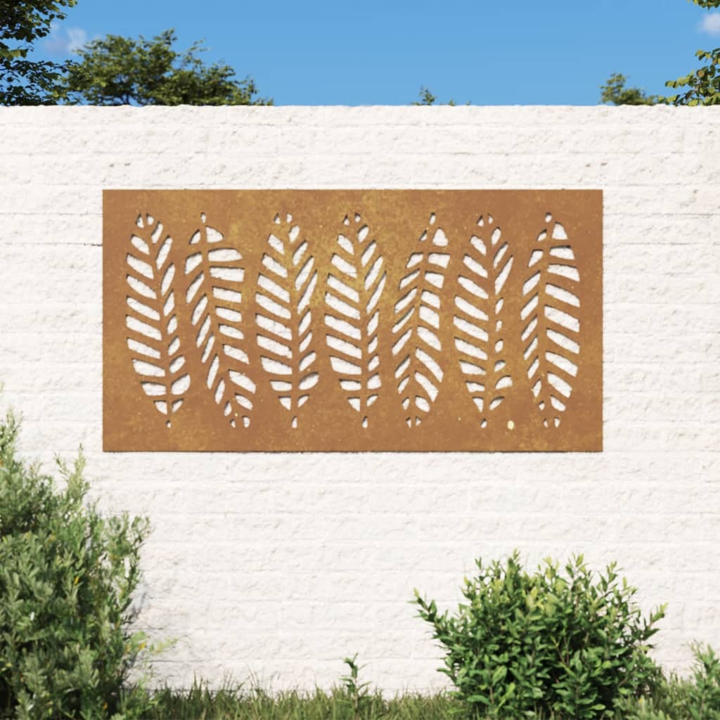 vidaXL Decorație perete de grădină 105x55 cm design frunze oțel Corten