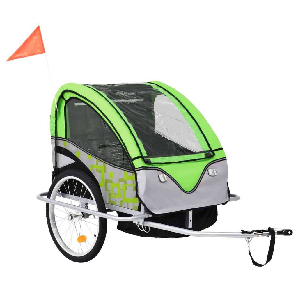 vidaXL Remorcă de bicicletă & Cărucior copii 2-în-1, verde și gri