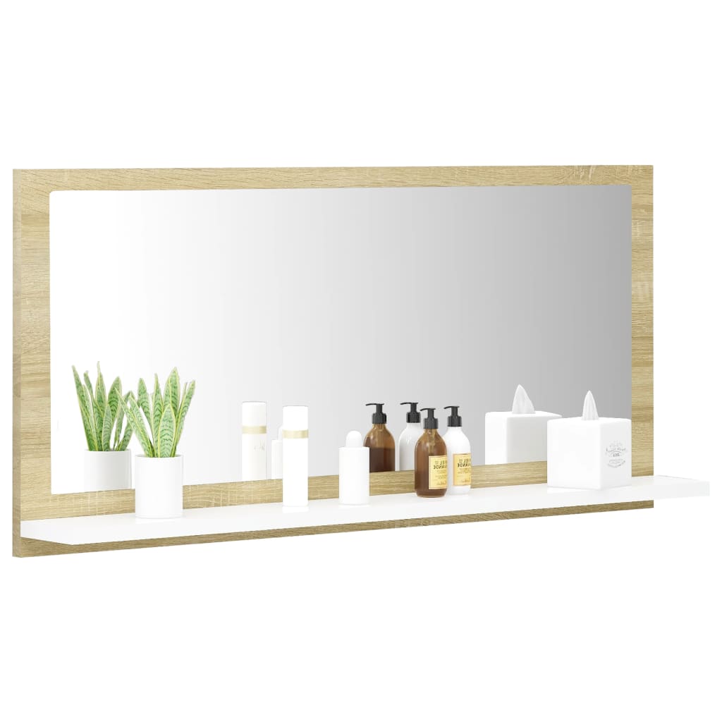 vidaXL Oglindă de baie, alb/stejar sonoma, 80 x 10,5 x 37 cm, PAL