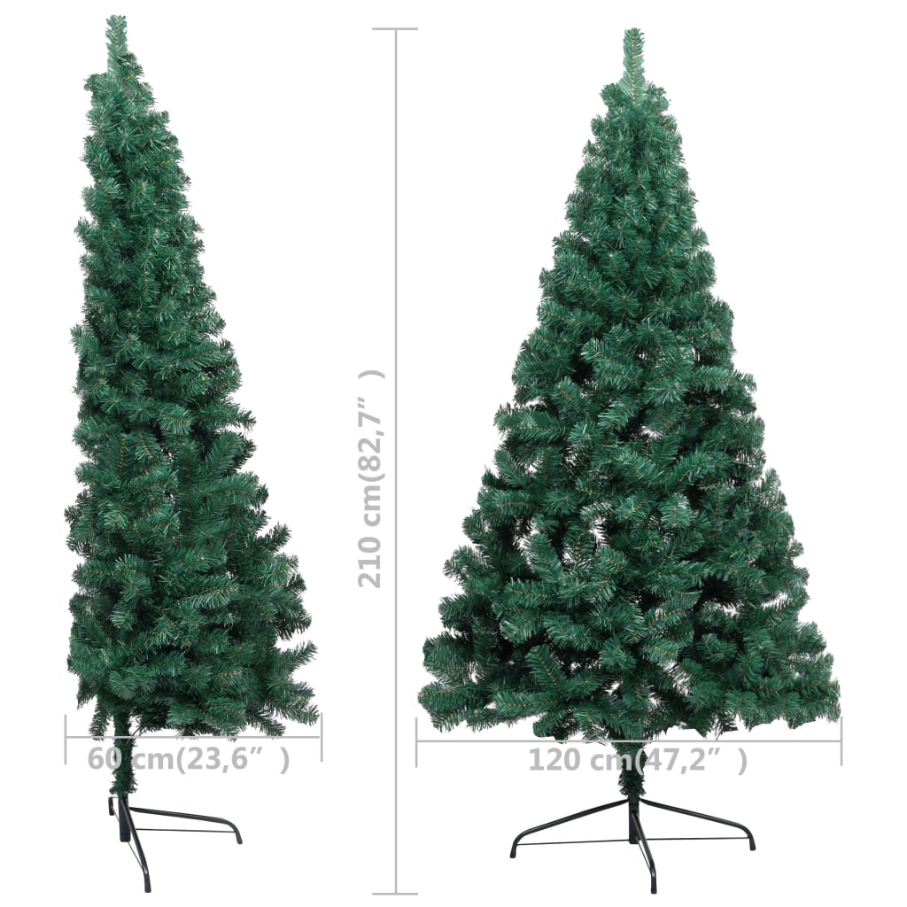 vidaXL Set jumătate brad Crăciun artificial LED&globuri, verde, 210 cm