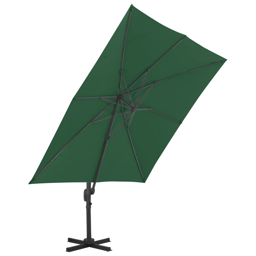 vidaXL Umbrelă suspendată cu stâlp din aluminiu, verde, 400x300 cm